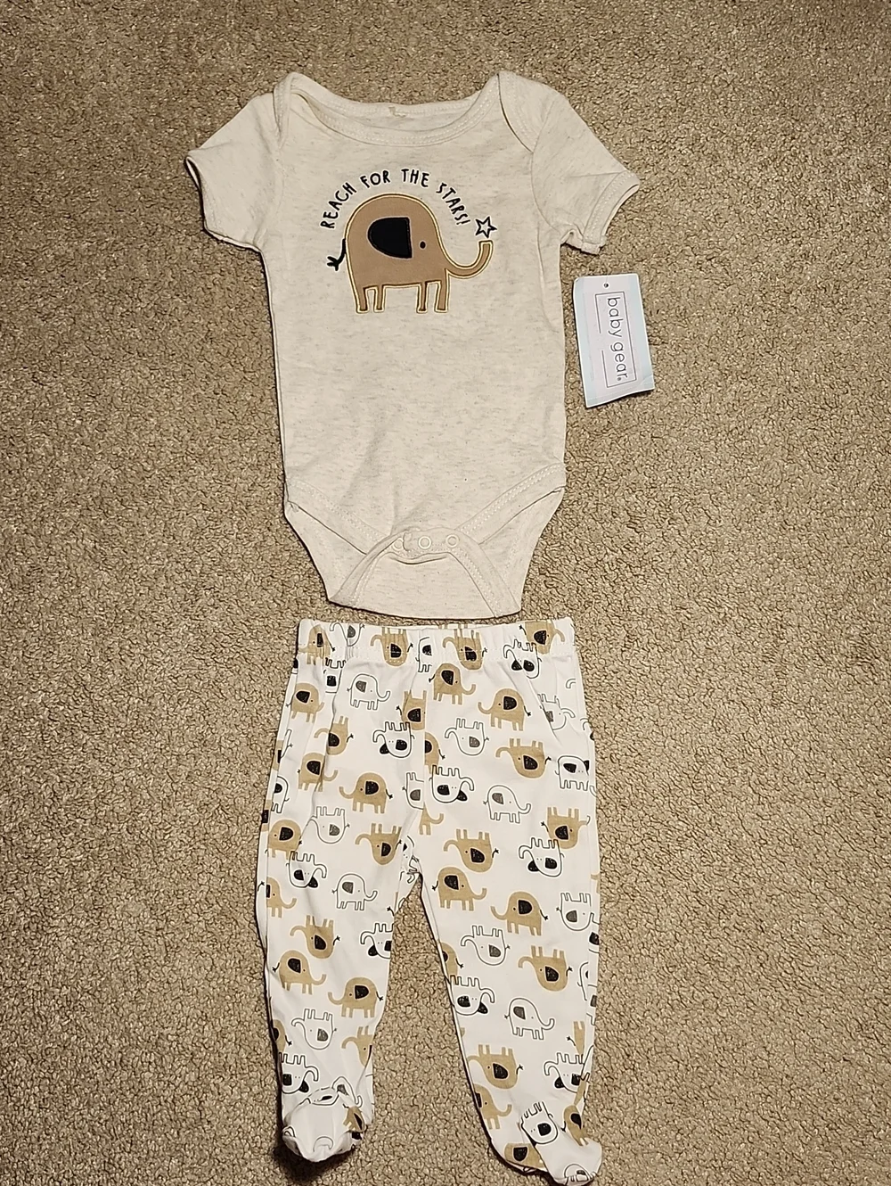 Baby Gear Elephant Reach For The Stars 2-Piece Footed Pant Set 0-3M NWT